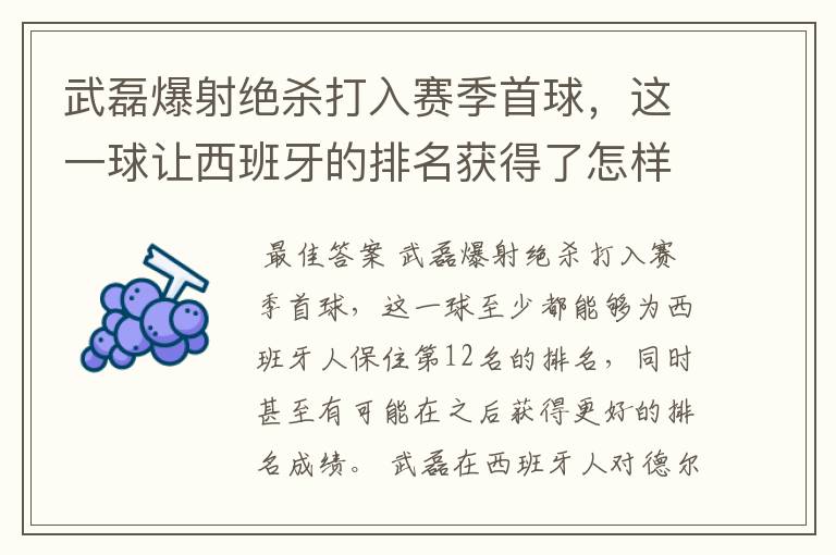 武磊爆射绝杀打入赛季首球，这一球让西班牙的排名获得了怎样的提升？