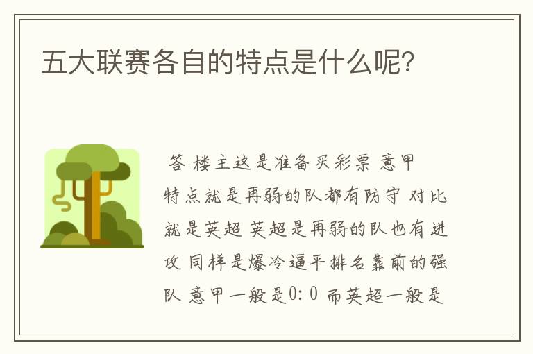 五大联赛各自的特点是什么呢？