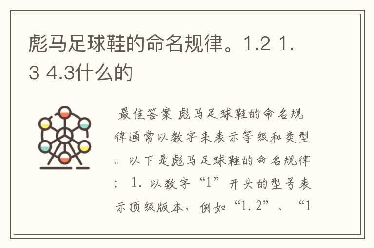 彪马足球鞋的命名规律。1.2 1.3 4.3什么的