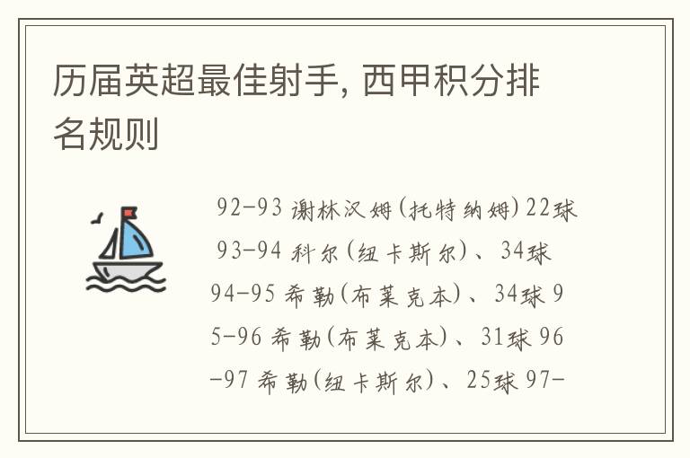 历届英超最佳射手, 西甲积分排名规则