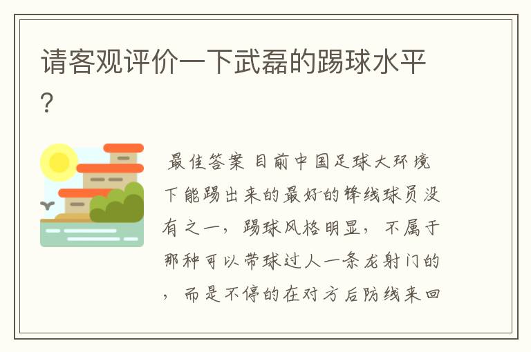 请客观评价一下武磊的踢球水平？