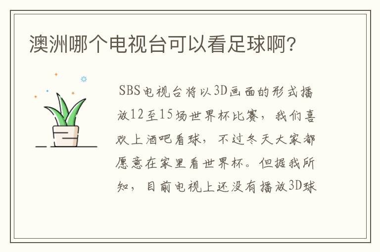 澳洲哪个电视台可以看足球啊?