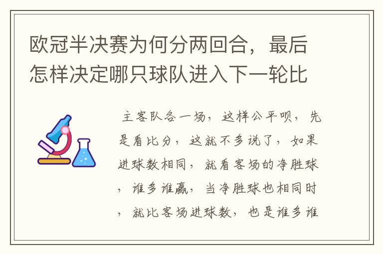 欧冠半决赛为何分两回合，最后怎样决定哪只球队进入下一轮比赛？