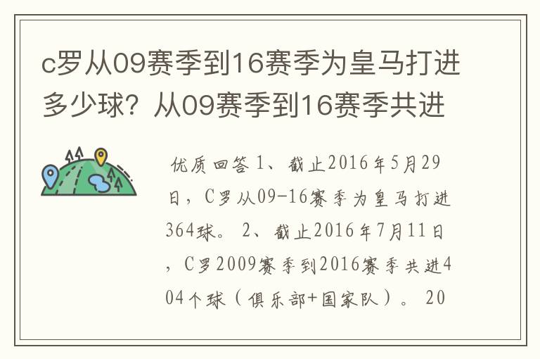 c罗从09赛季到16赛季为皇马打进多少球？从09赛季到16赛季共进多少球？