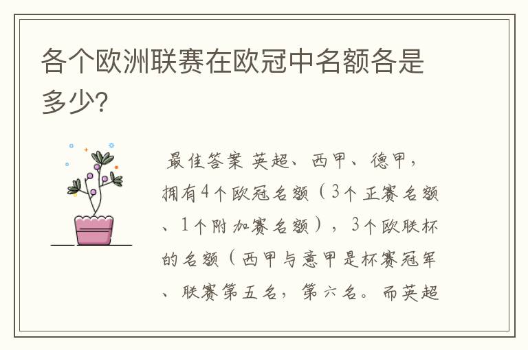 各个欧洲联赛在欧冠中名额各是多少？