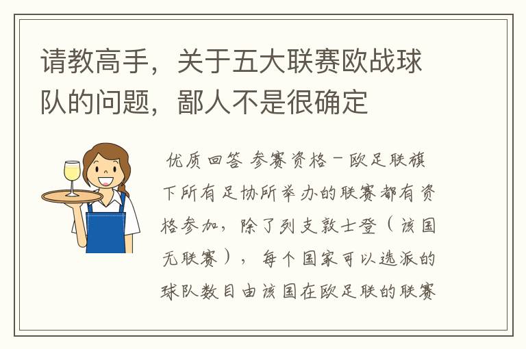 请教高手，关于五大联赛欧战球队的问题，鄙人不是很确定