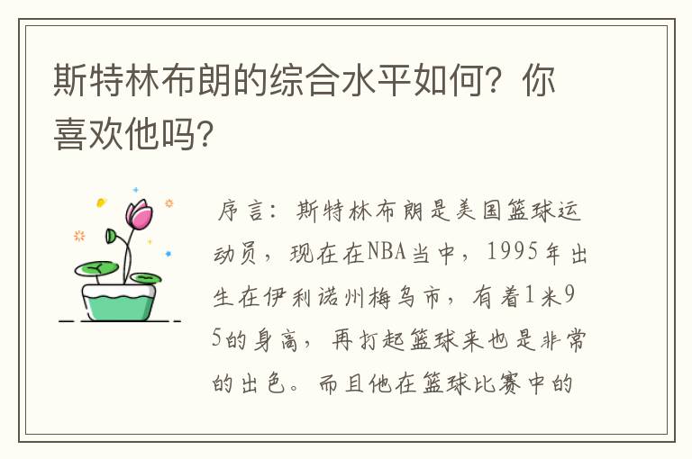 斯特林布朗的综合水平如何？你喜欢他吗？