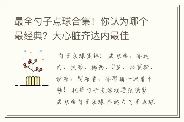 最全勺子点球合集！你认为哪个最经典？大心脏齐达内最佳