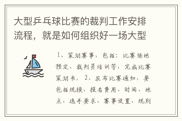 大型乒乓球比赛的裁判工作安排流程，就是如何组织好一场大型乒乓球比赛？