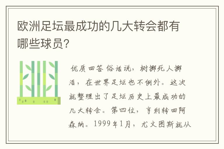 欧洲足坛最成功的几大转会都有哪些球员？