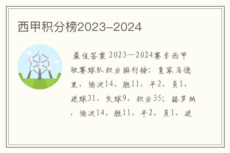 西甲积分榜2023-2024