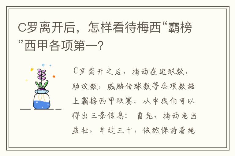 C罗离开后，怎样看待梅西“霸榜”西甲各项第一？