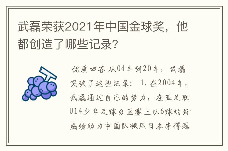 武磊荣获2021年中国金球奖，他都创造了哪些记录？