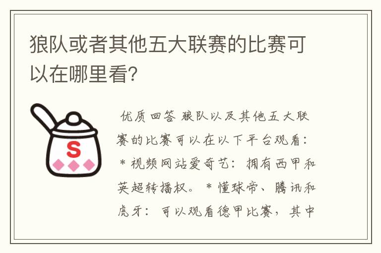 狼队或者其他五大联赛的比赛可以在哪里看？