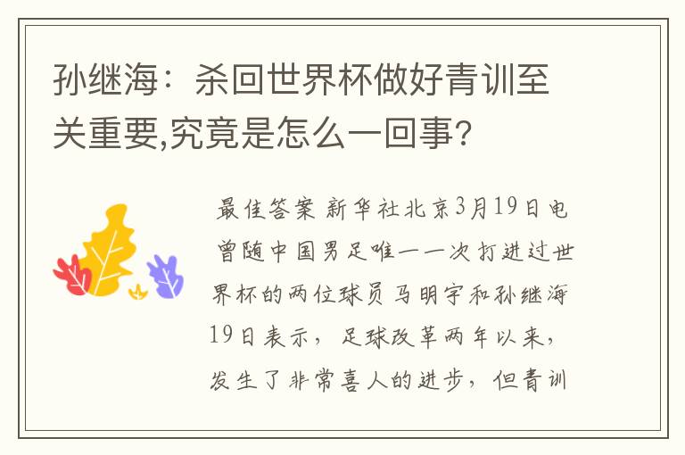 孙继海：杀回世界杯做好青训至关重要,究竟是怎么一回事?