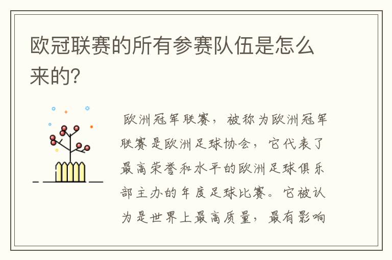 欧冠联赛的所有参赛队伍是怎么来的？