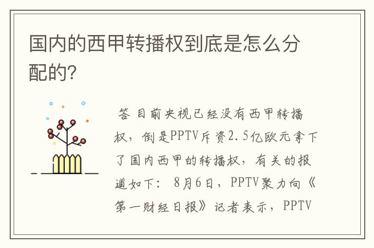 国内的西甲转播权到底是怎么分配的？