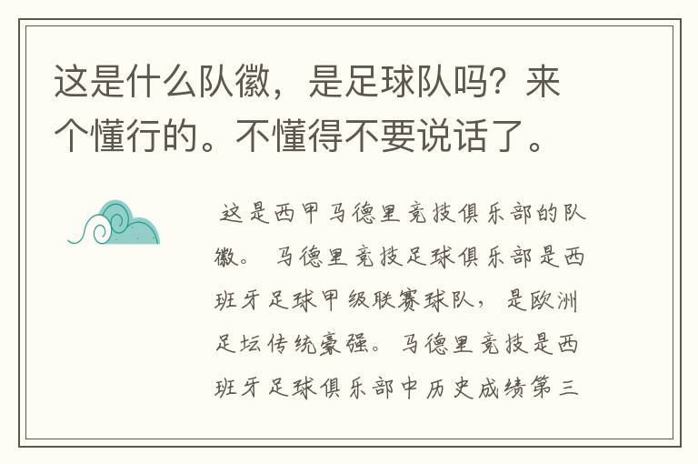 这是什么队徽，是足球队吗？来个懂行的。不懂得不要说话了。