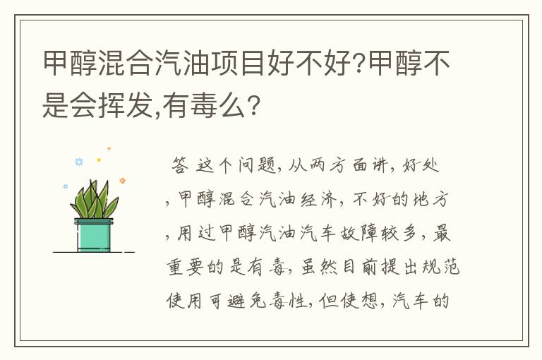 甲醇混合汽油项目好不好?甲醇不是会挥发,有毒么?