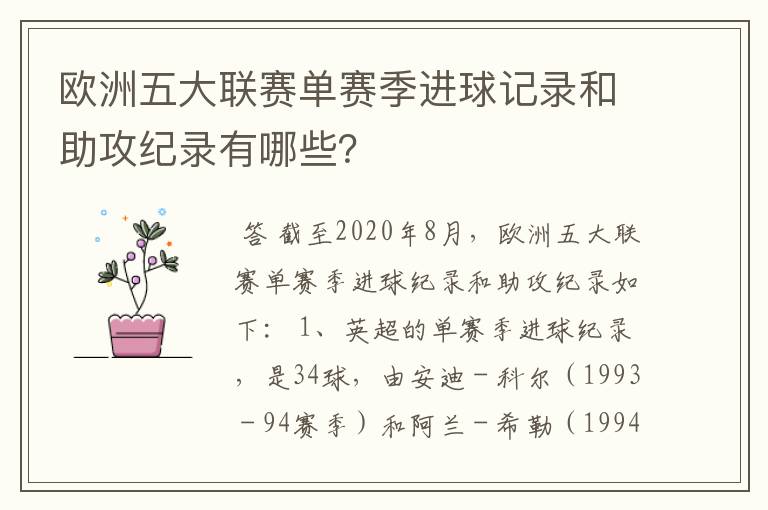 欧洲五大联赛单赛季进球记录和助攻纪录有哪些？