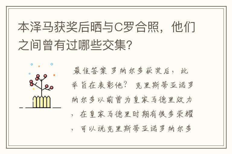 本泽马获奖后晒与C罗合照，他们之间曾有过哪些交集？