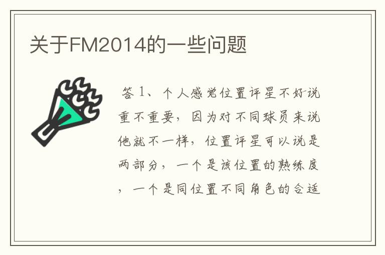 关于FM2014的一些问题