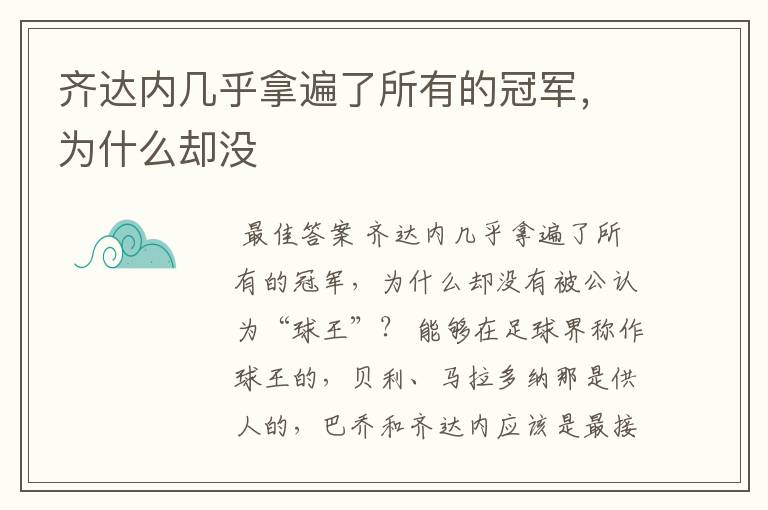 齐达内几乎拿遍了所有的冠军，为什么却没