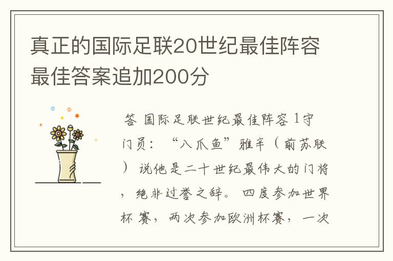 真正的国际足联20世纪最佳阵容最佳答案追加200分