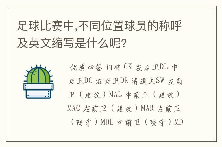 足球比赛中,不同位置球员的称呼及英文缩写是什么呢?