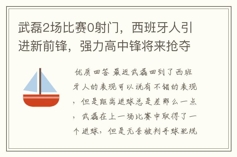 武磊2场比赛0射门，西班牙人引进新前锋，强力高中锋将来抢夺位置