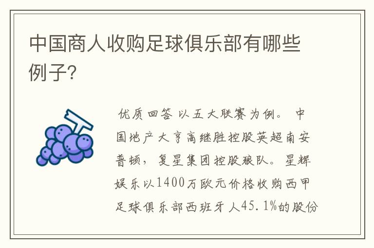 中国商人收购足球俱乐部有哪些例子？