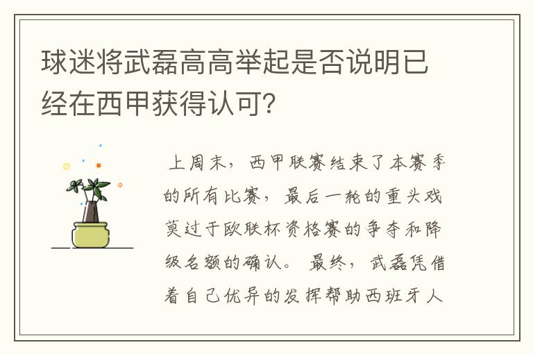 球迷将武磊高高举起是否说明已经在西甲获得认可？