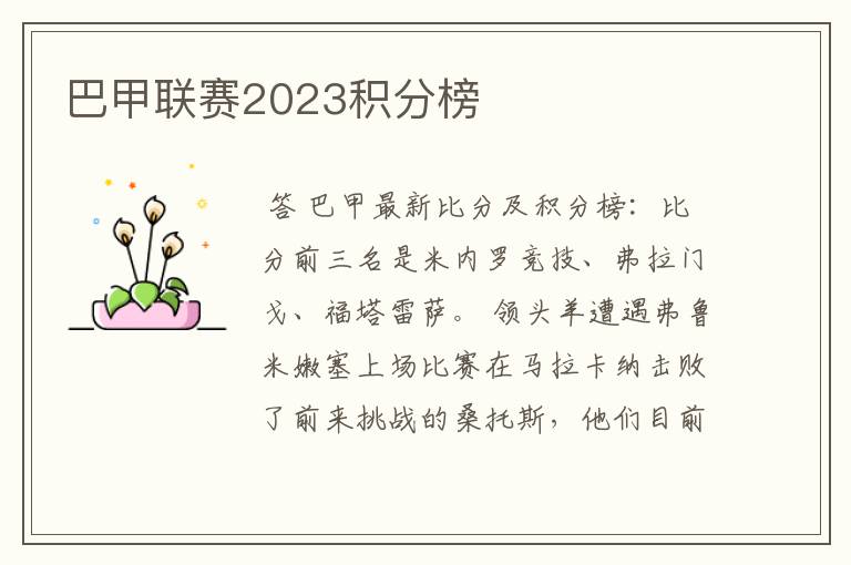 巴甲联赛2023积分榜