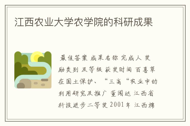 江西农业大学农学院的科研成果