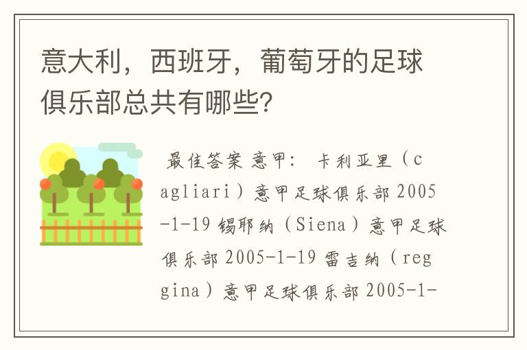 意大利，西班牙，葡萄牙的足球俱乐部总共有哪些？