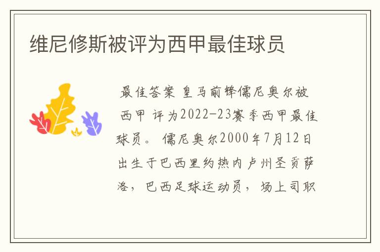 维尼修斯被评为西甲最佳球员