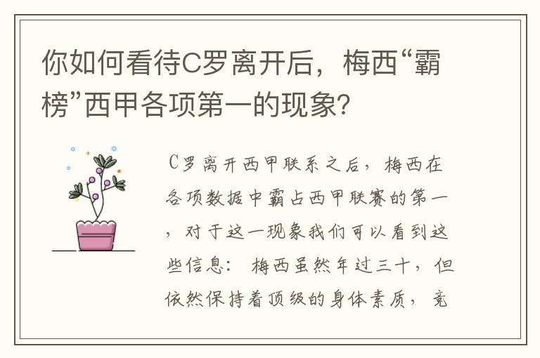 你如何看待C罗离开后，梅西“霸榜”西甲各项第一的现象？