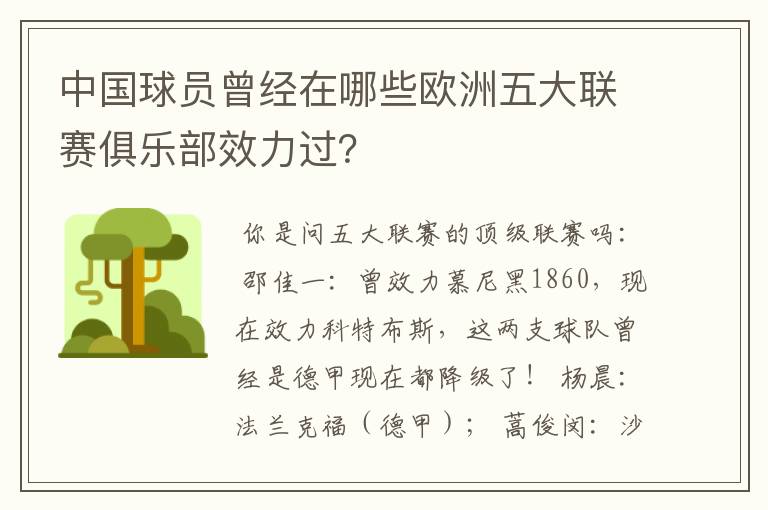 中国球员曾经在哪些欧洲五大联赛俱乐部效力过？