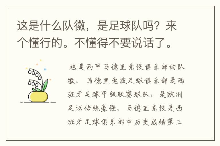 这是什么队徽，是足球队吗？来个懂行的。不懂得不要说话了。