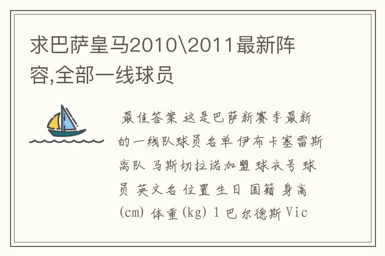 求巴萨皇马2010\2011最新阵容,全部一线球员