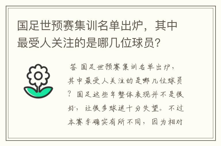 国足世预赛集训名单出炉，其中最受人关注的是哪几位球员？