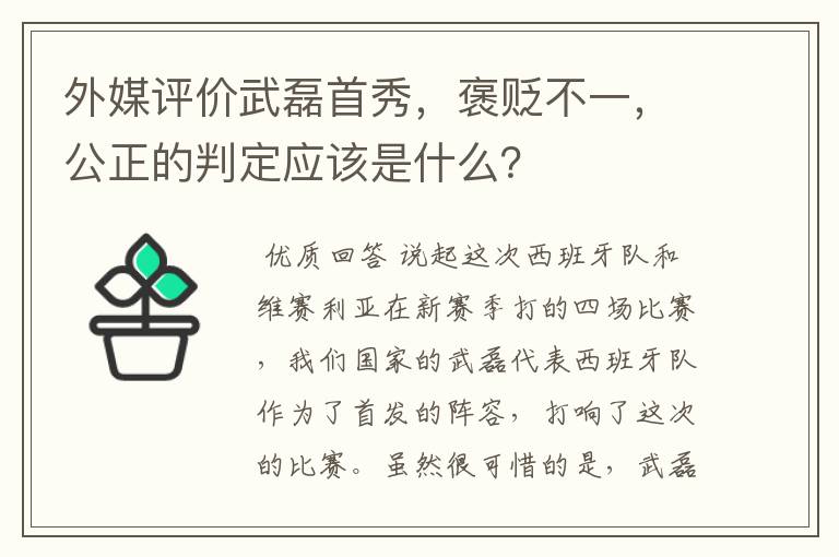 外媒评价武磊首秀，褒贬不一，公正的判定应该是什么？