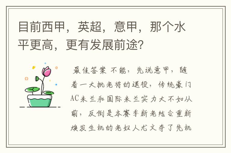 目前西甲，英超，意甲，那个水平更高，更有发展前途？