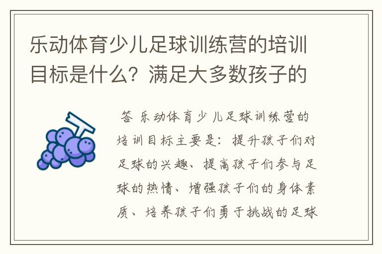 乐动体育少儿足球训练营的培训目标是什么？满足大多数孩子的发展要求吗？