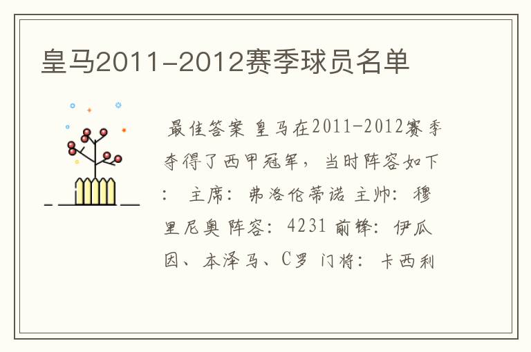 皇马2011-2012赛季球员名单