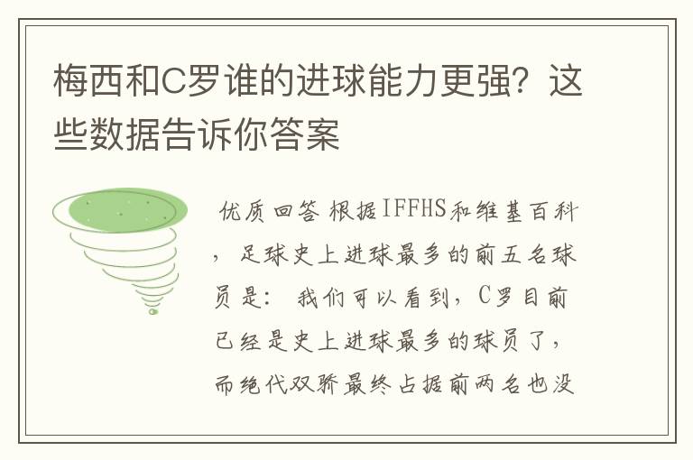 梅西和C罗谁的进球能力更强？这些数据告诉你答案