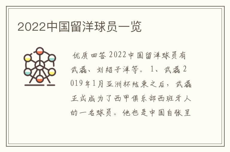 2022中国留洋球员一览