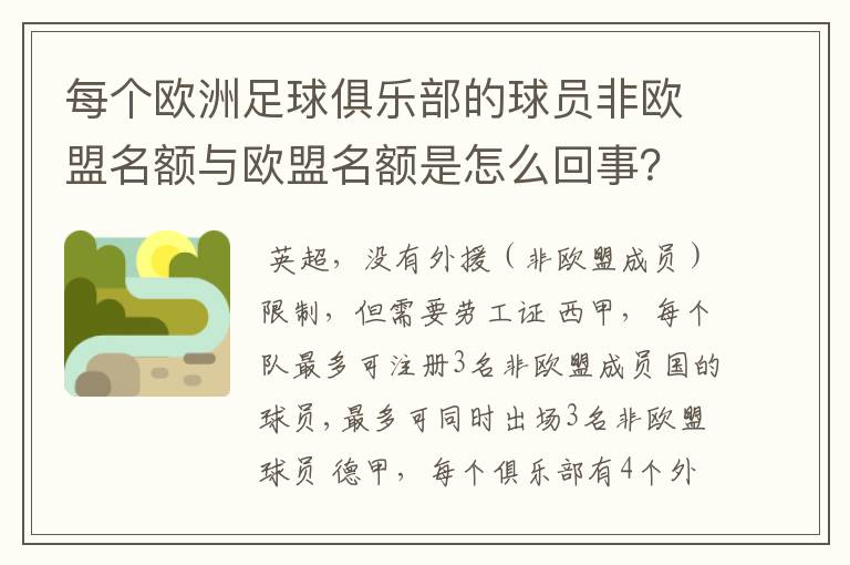 每个欧洲足球俱乐部的球员非欧盟名额与欧盟名额是怎么回事？