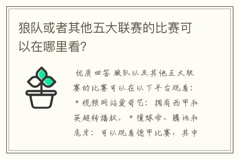 狼队或者其他五大联赛的比赛可以在哪里看？