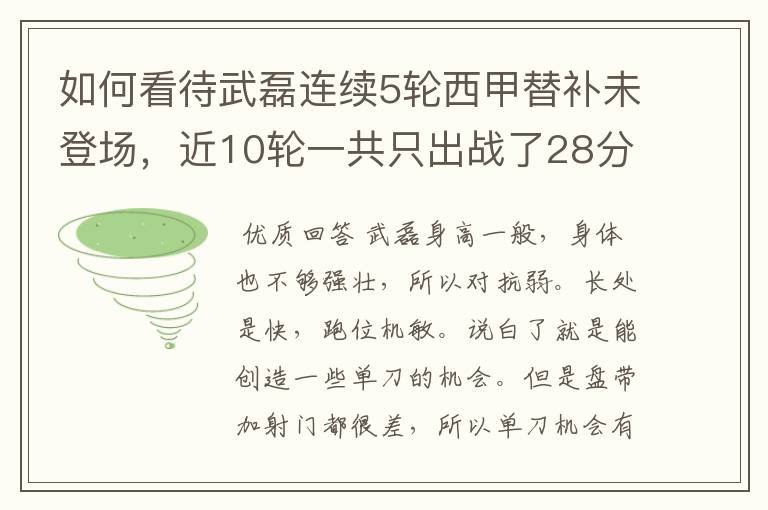 如何看待武磊连续5轮西甲替补未登场，近10轮一共只出战了28分钟？